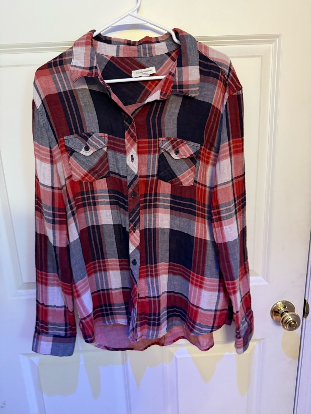 beachlunchlounge Red Navy Plaid Button-Down Shirt